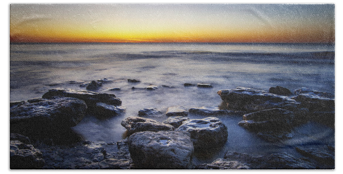 Sun Beach Towel featuring the photograph Sunrise at Cave Point by Scott Norris