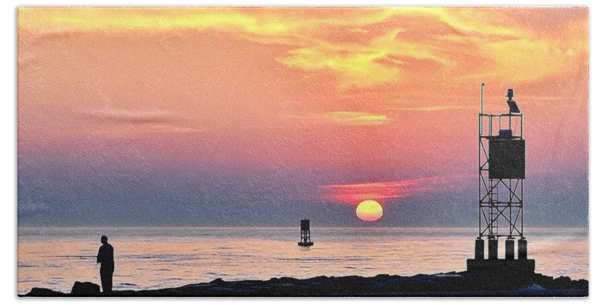 Sunrise Beach Towel featuring the photograph Sunrise at Indian River Inlet by Kim Bemis