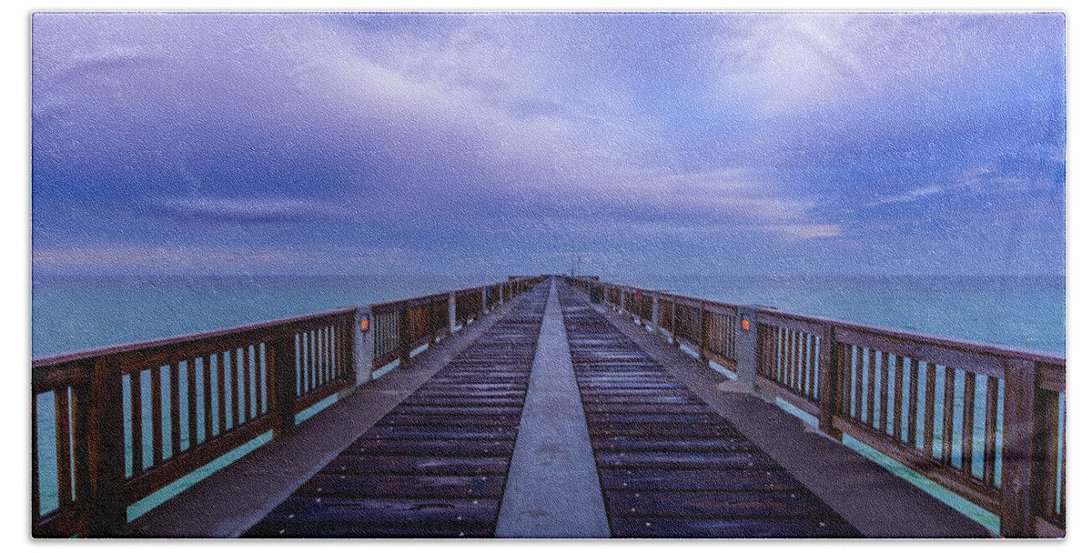 David Morefield Beach Towel featuring the photograph Sunrise at the Panama City Beach Pier by David Morefield