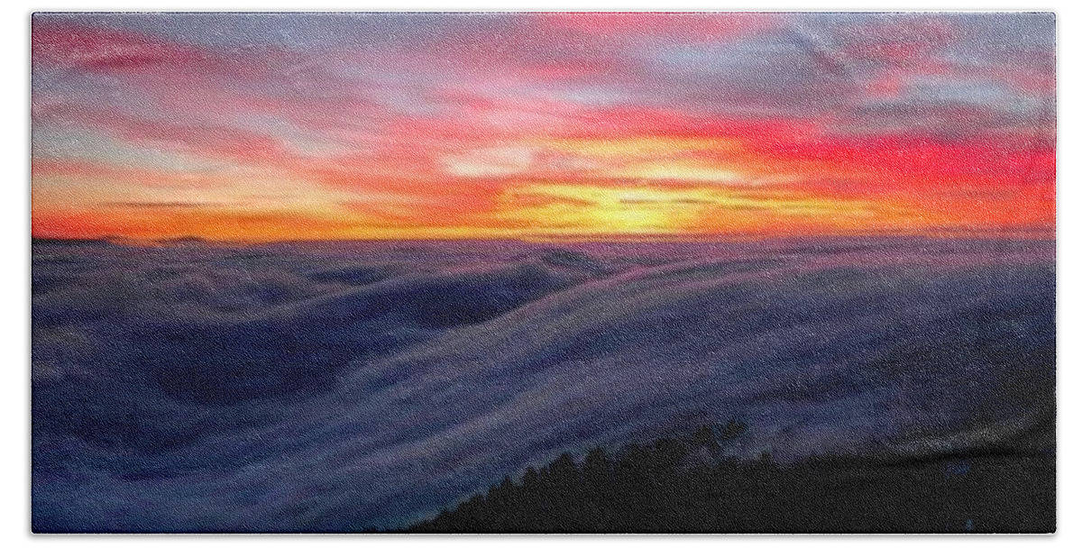 Sunrise From Mountaintop Beach Towel featuring the painting Sunrise from Mountaintop by Troy Caperton