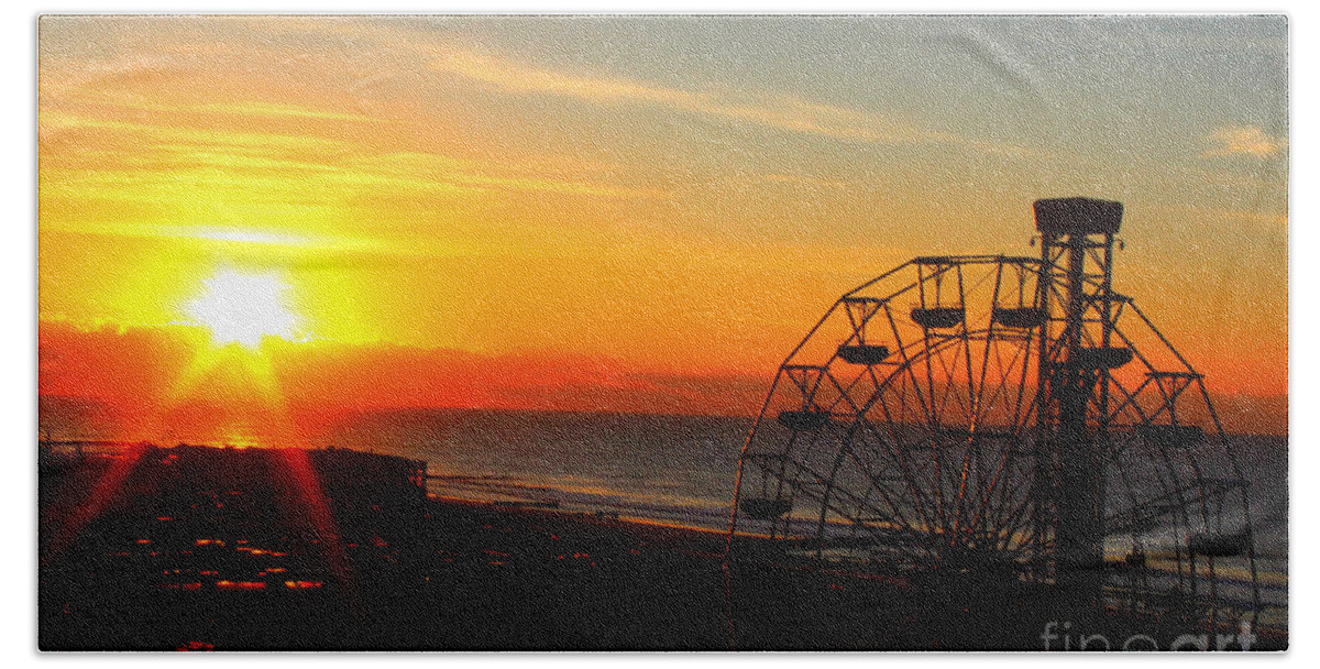 Ocean City New Jersey Beach Sheet featuring the photograph Sunrise Ocean City Boardwalk by Beth Ferris Sale
