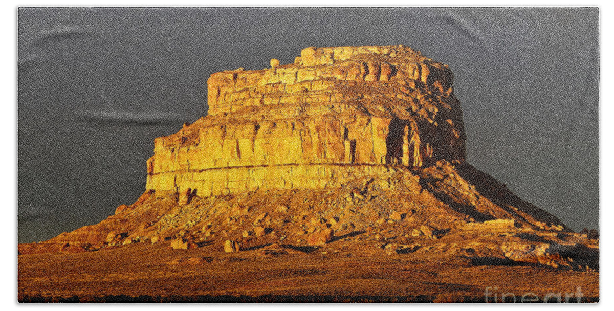 Chaco Beach Towel featuring the photograph Sunrise on Fajada Butte by Kathy McClure