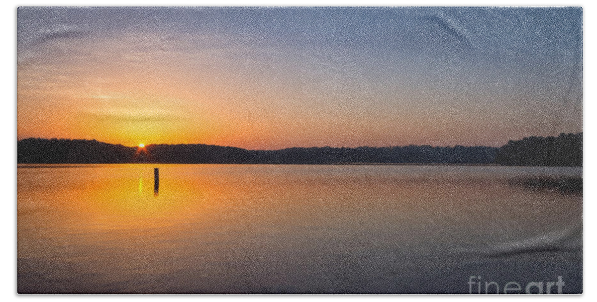 Lake-lanier Beach Towel featuring the photograph Sunrise on the Lake by Bernd Laeschke