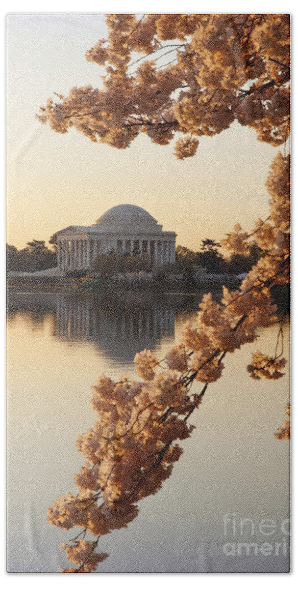 Washington Dc Beach Towel featuring the photograph Sunrise over Jefferson Memorial by Brian Jannsen