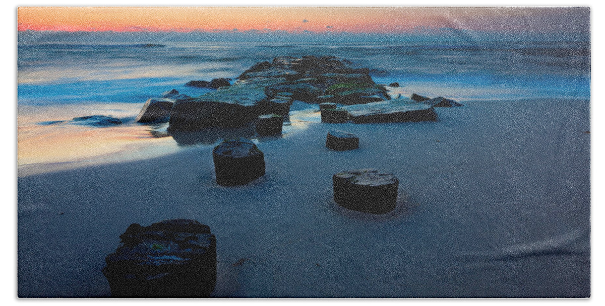 Ocean Beach Sheet featuring the photograph Sunrise Over The Jetty by Rick Berk