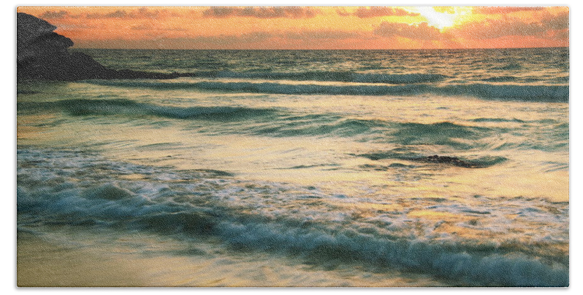Sunrise Beach Towel featuring the photograph Sunrise Seascape Tulum Mexico by Roupen Baker