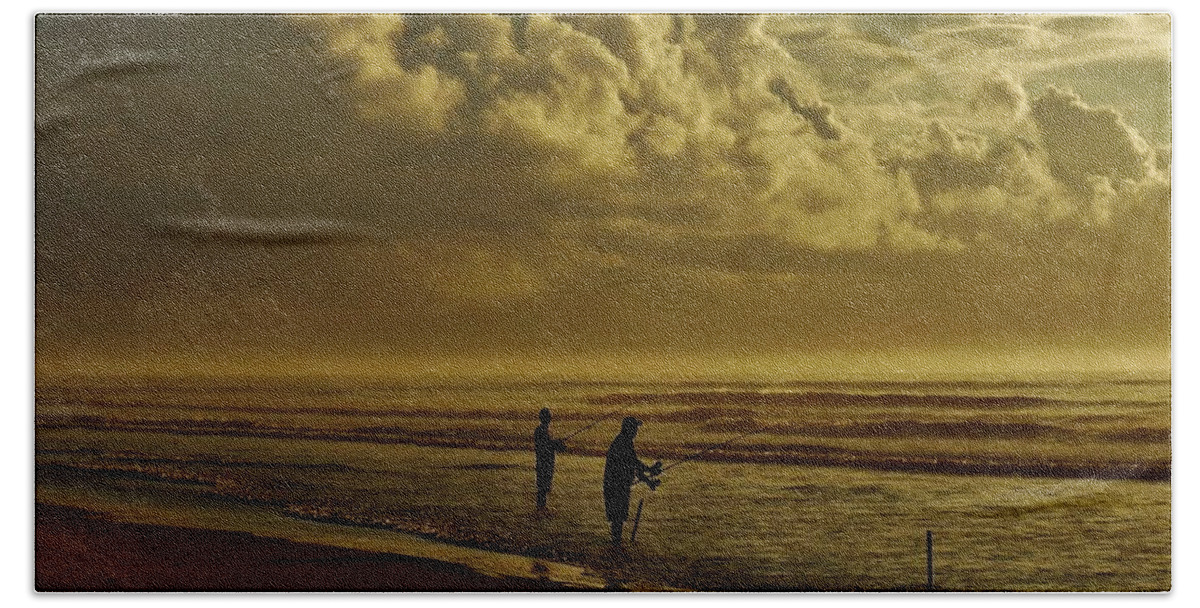 Fishing Beach Sheet featuring the photograph Sunrise Surf Fishing by Ed Sweeney