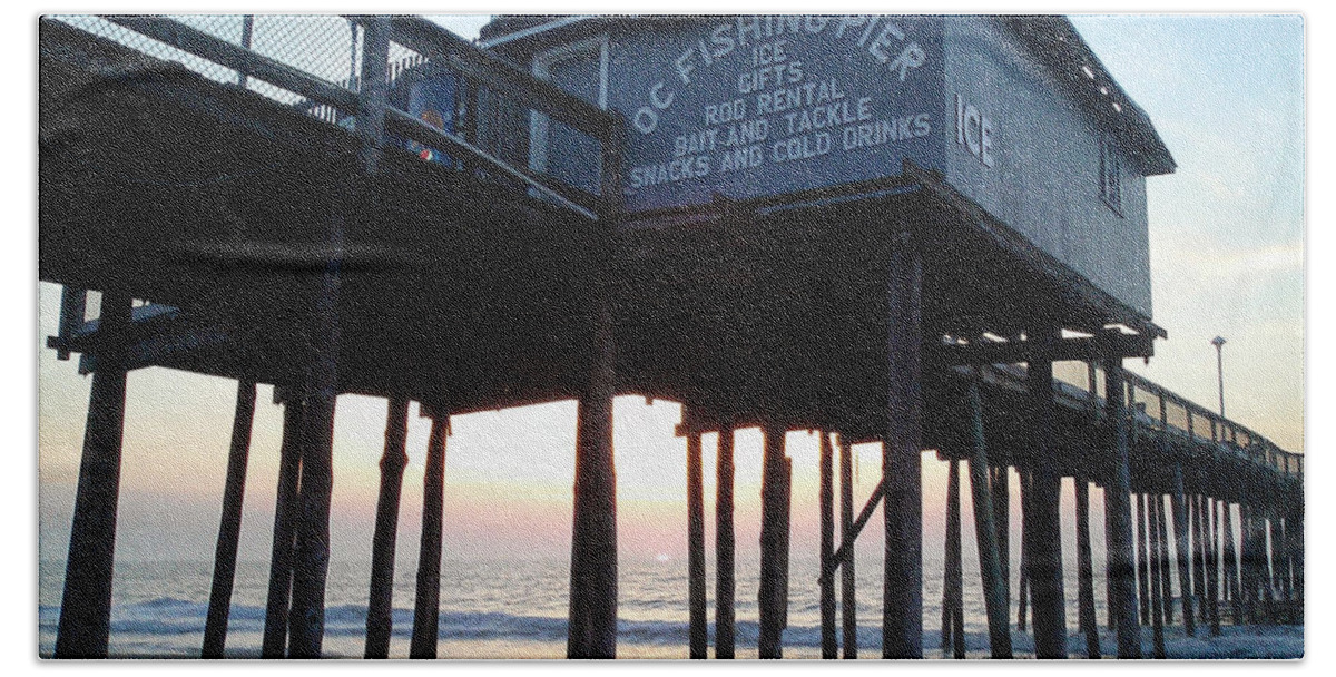 Sunrise Beach Towel featuring the photograph Sunrise Under the OC Fishing Pier by Robert Banach
