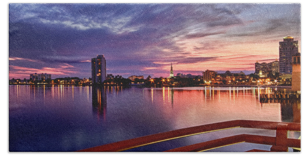Boats Beach Towel featuring the photograph Sunset Balcony of the West Palm Beach Skyline by Debra and Dave Vanderlaan