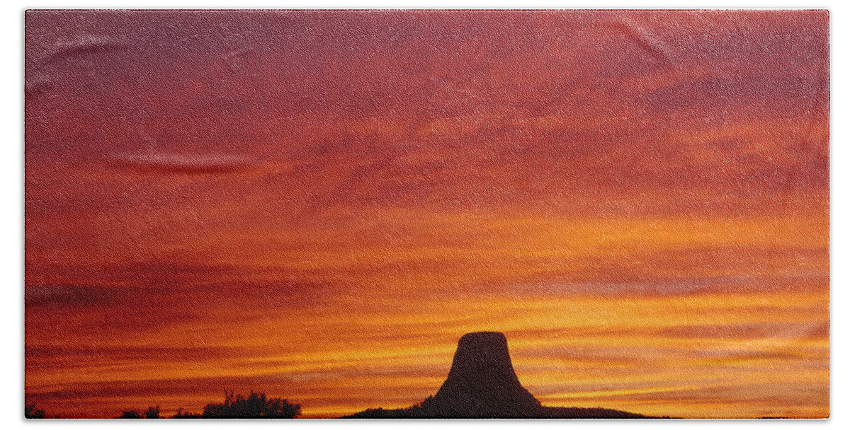 Sunset Beach Towel featuring the photograph Sunset Behind Devil's Tower by Ed Cooper Photography