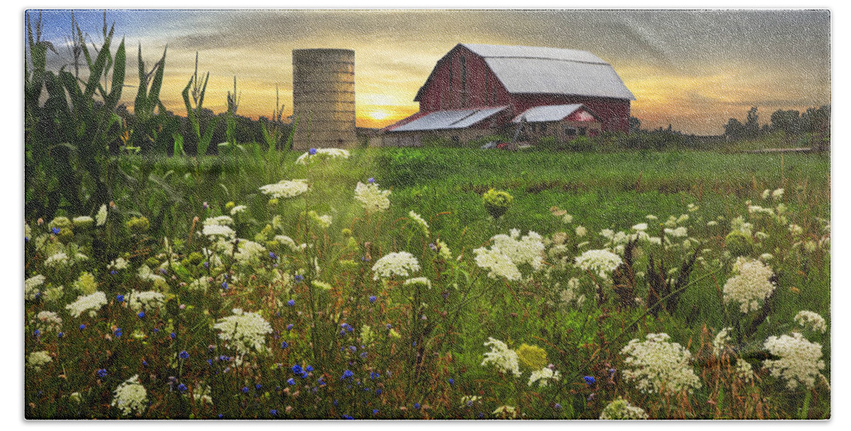 Barn Beach Towel featuring the photograph Sunset Lace Pastures by Debra and Dave Vanderlaan