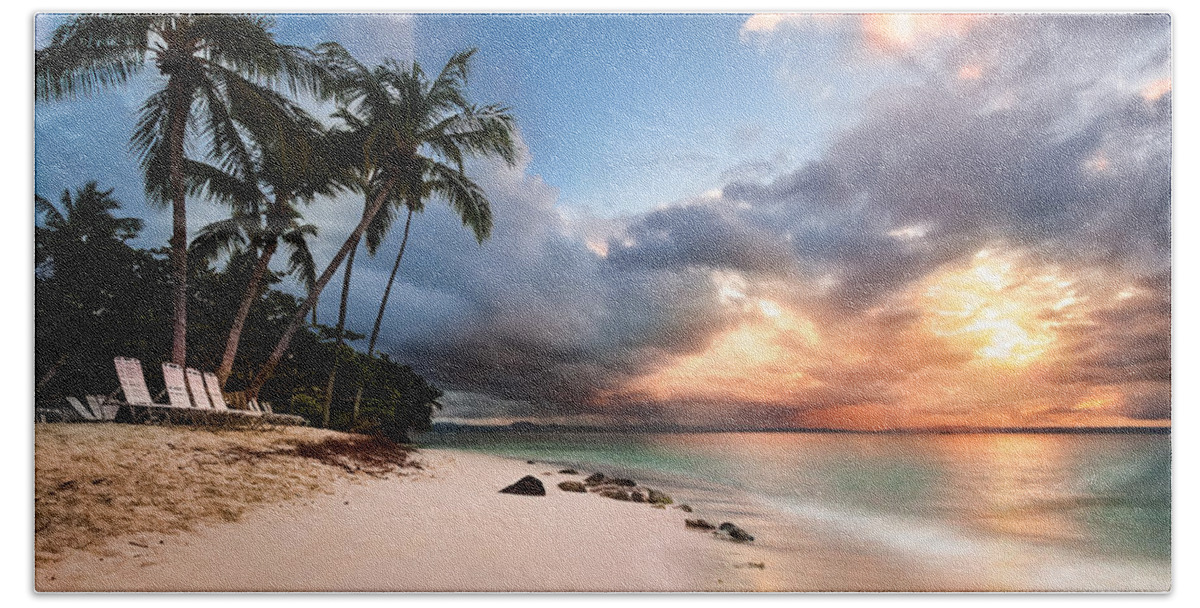 500d Beach Towel featuring the photograph Sunset over Bacardi Island by Mihai Andritoiu