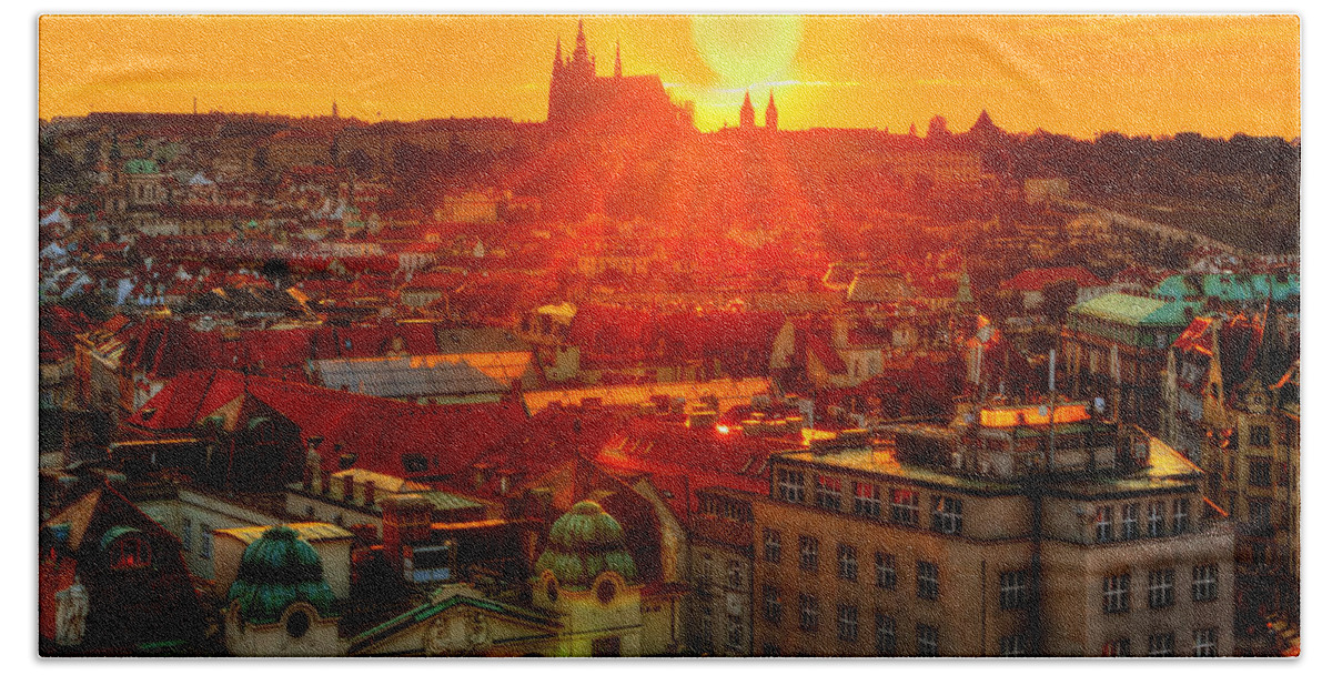 Prague Beach Sheet featuring the photograph Sunset over Prague by Midori Chan