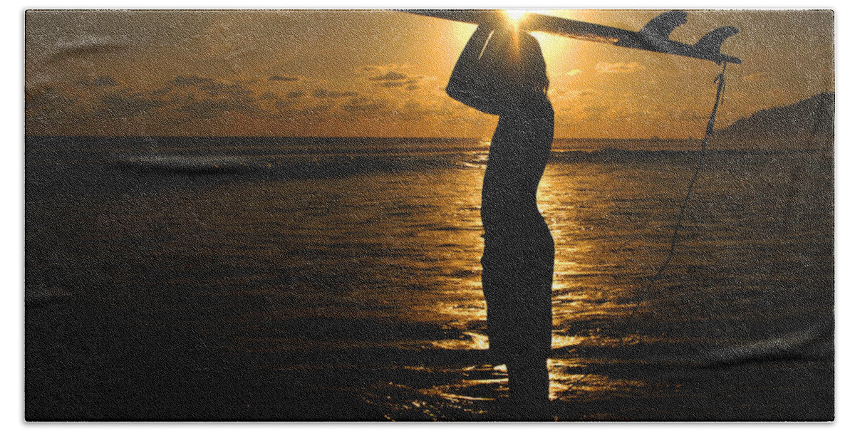 Athlete Beach Towel featuring the photograph Sunset Surfer Corcovado Costa Rica by Bob Christopher