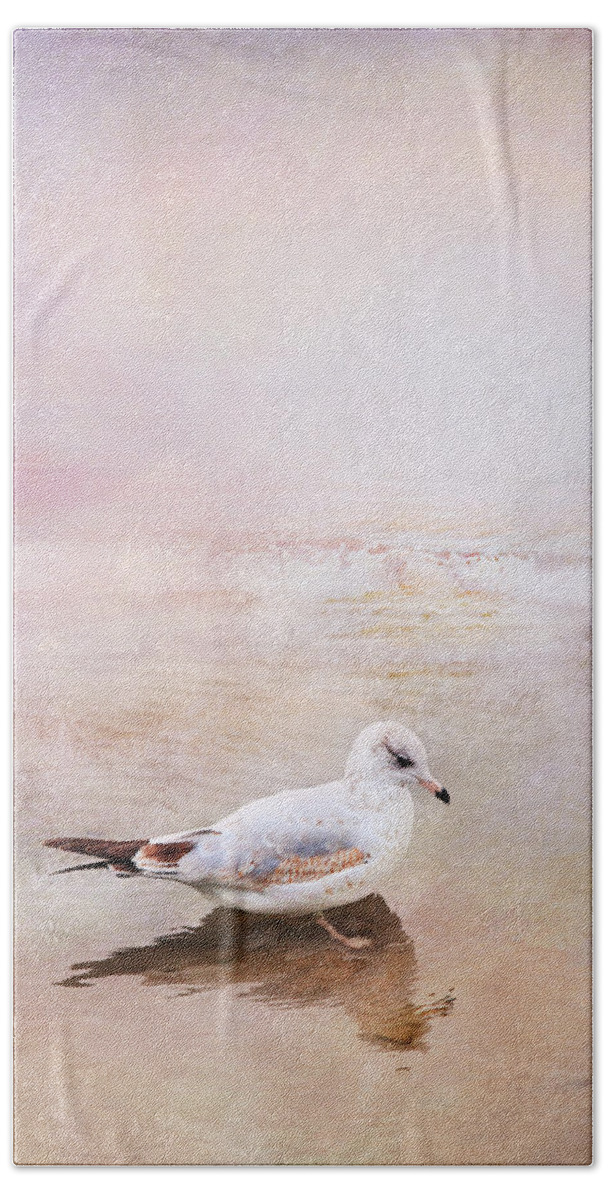 Sunset Beach Towel featuring the photograph Sunset With Young Seagull by Theresa Tahara