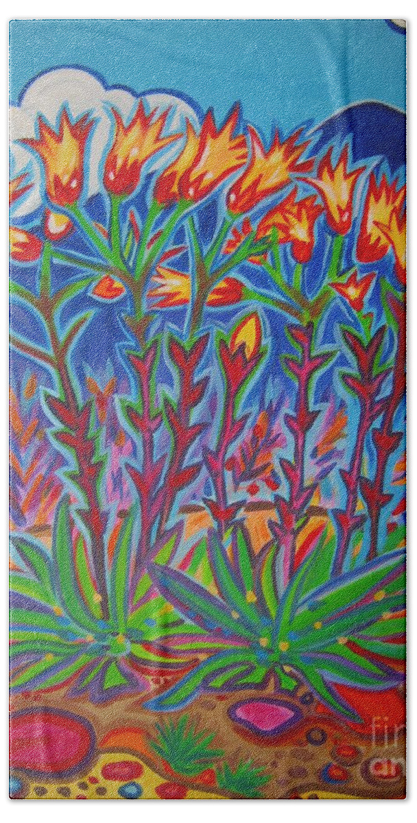 Rachel Houseman Beach Towel featuring the painting Superstition Succulents by Rachel Houseman