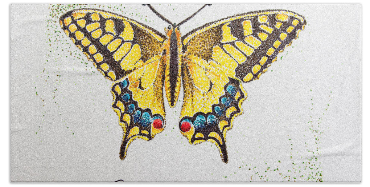 Swallowtail Beach Towel featuring the drawing Swallowtail - Butterfly by Katharina Bruenen