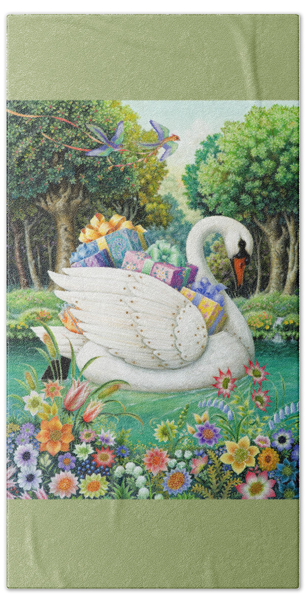 Birthday Beach Sheet featuring the painting Swan Boat by Lynn Bywaters