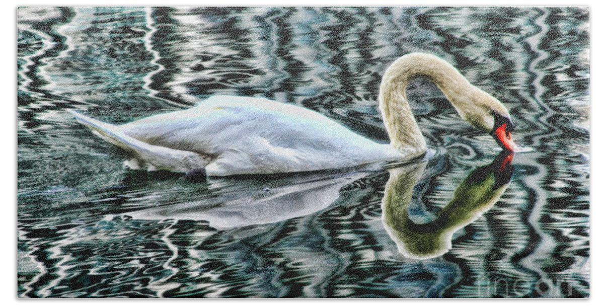 Swan Beach Towel featuring the photograph Swan on Lake Eola by Diana Sainz by Diana Raquel Sainz