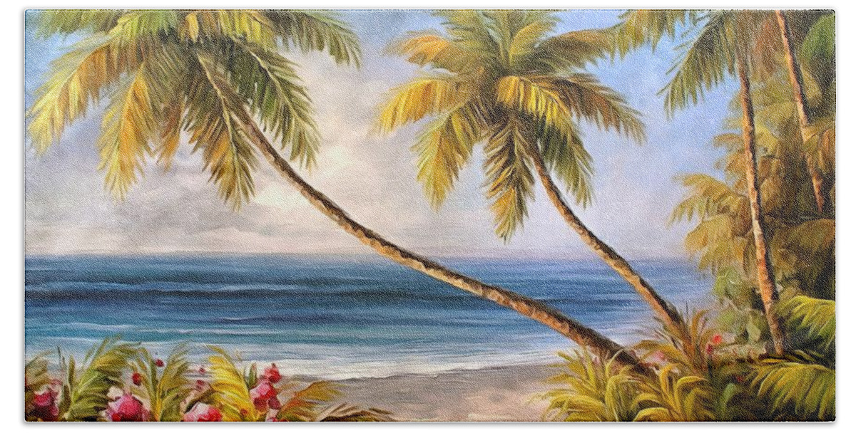 Swaying Palms Beach Towel featuring the painting Swaying Palms by Studio Artist