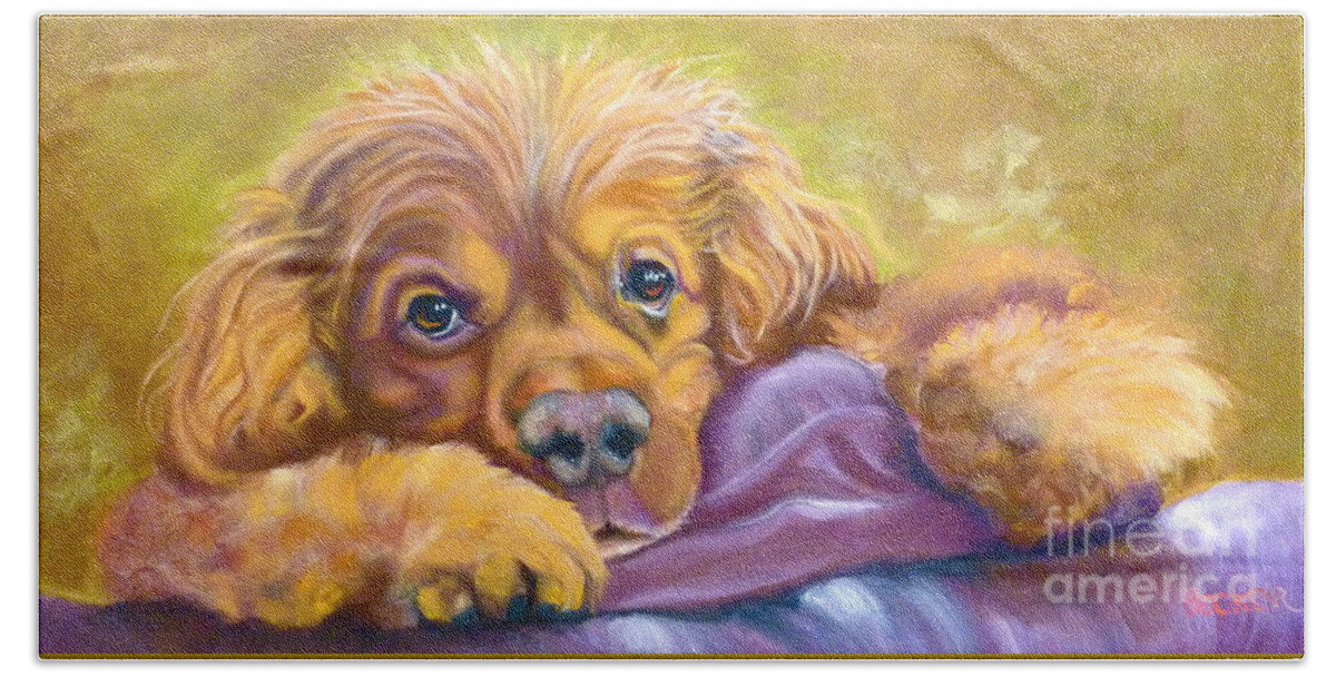 Dog Beach Sheet featuring the painting Sweet Boy Rescued by Susan A Becker