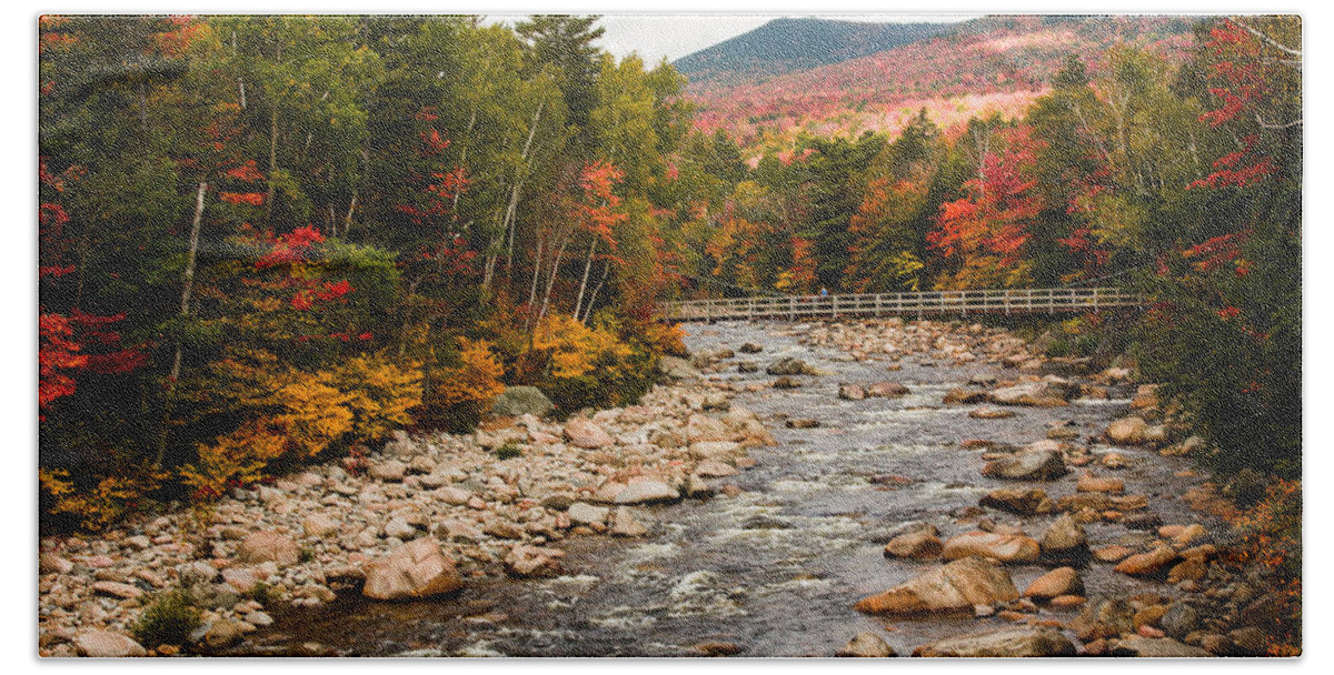 autumn Foliage New England Beach Towel featuring the photograph Swift River painted with autumns paint brush by Jeff Folger