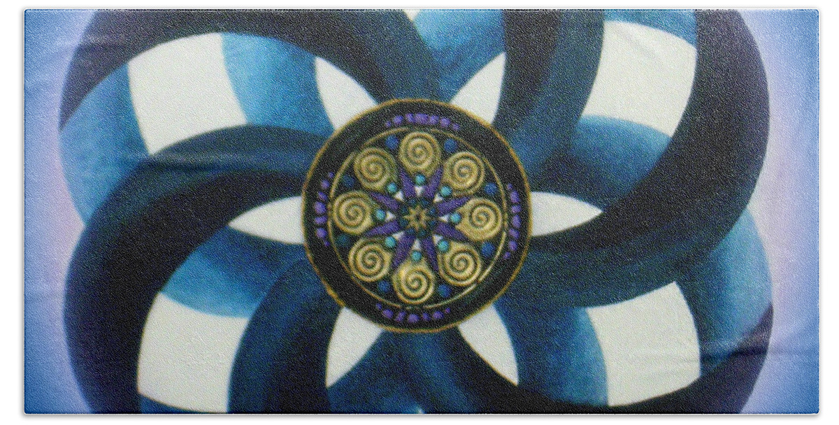 Mandala Paintings Beach Towel featuring the painting Synergy Mandala 1 by Maya B