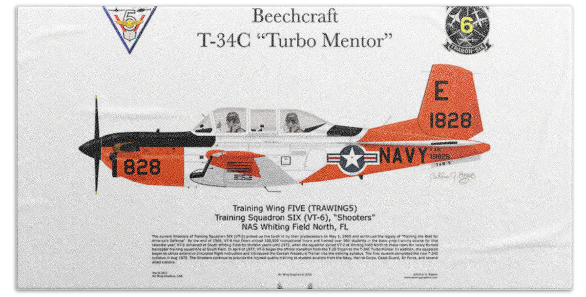 Beechcraft Beach Sheet featuring the digital art T-34C Turbo Mentor VT-6 by Arthur Eggers