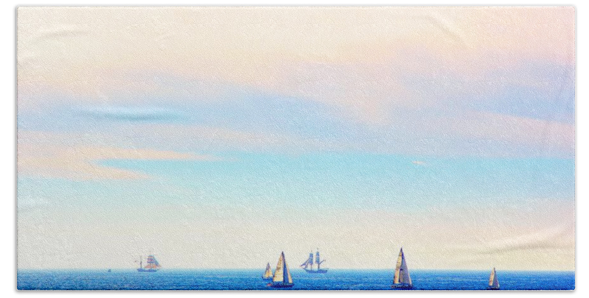 Tall Ships Beach Towel featuring the photograph Tall Ships and Sail Boats by Liz Vernand