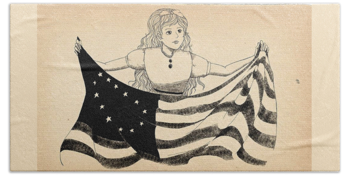 Wurtherington Beach Towel featuring the drawing Tammy and the Flag by Reynold Jay