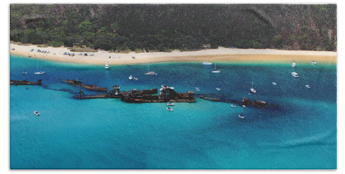Tangalooma Beach Sheet featuring the photograph Tangalooma wrecks by Howard Ferrier