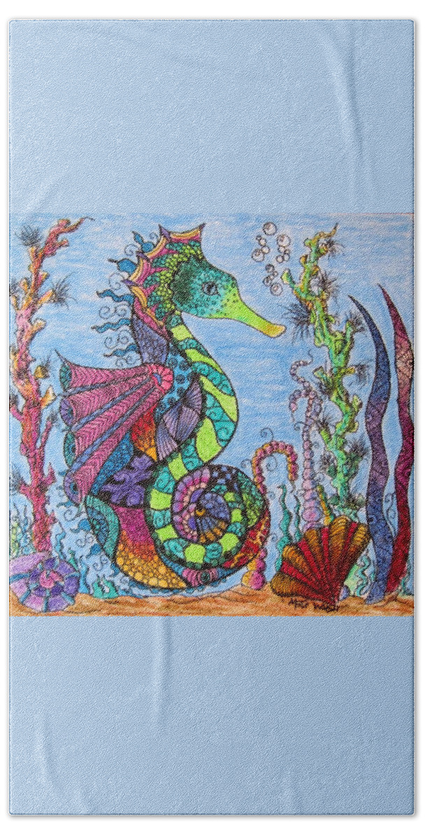 Sea Horse Beach Towel featuring the drawing Tangled seahorse by Megan Walsh
