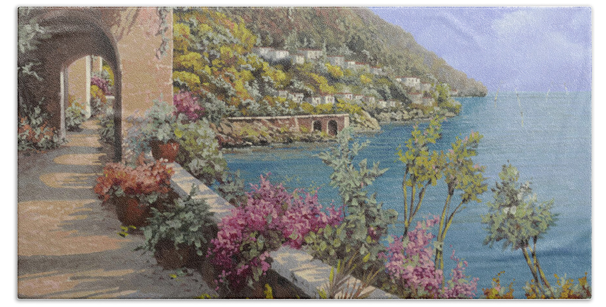 Landscape Beach Towel featuring the painting Tanti Fiori Sulla Terrazza by Guido Borelli