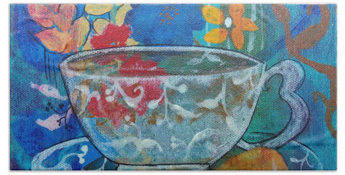 Tea Cup Beach Sheet featuring the painting Tea With Biscuit by Robin Pedrero