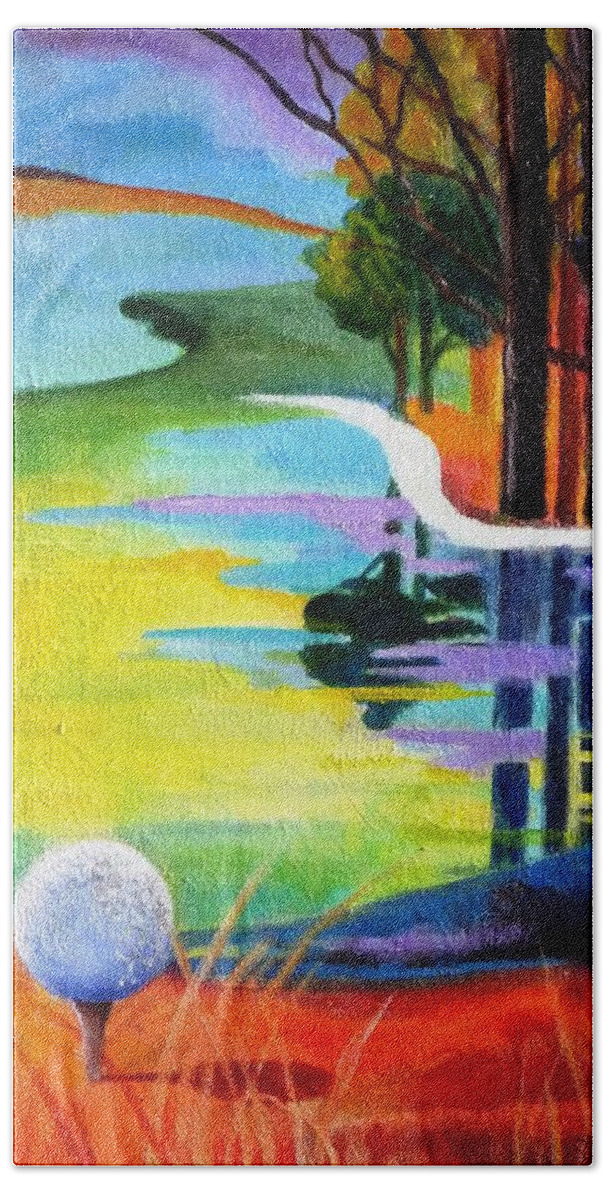 Golf Beach Towel featuring the painting Tee off mindset- golf series by Betty M M Wong