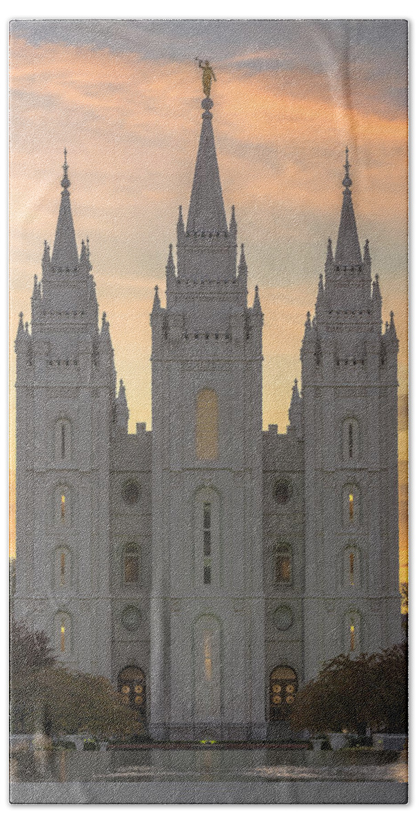 Utah Beach Towel featuring the photograph Temple Square Sunset by Dustin LeFevre