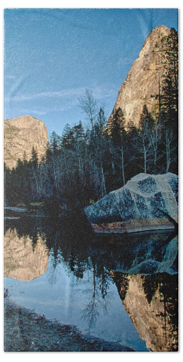 River Beach Towel featuring the photograph Tenaya Creek Reflections by Cat Connor