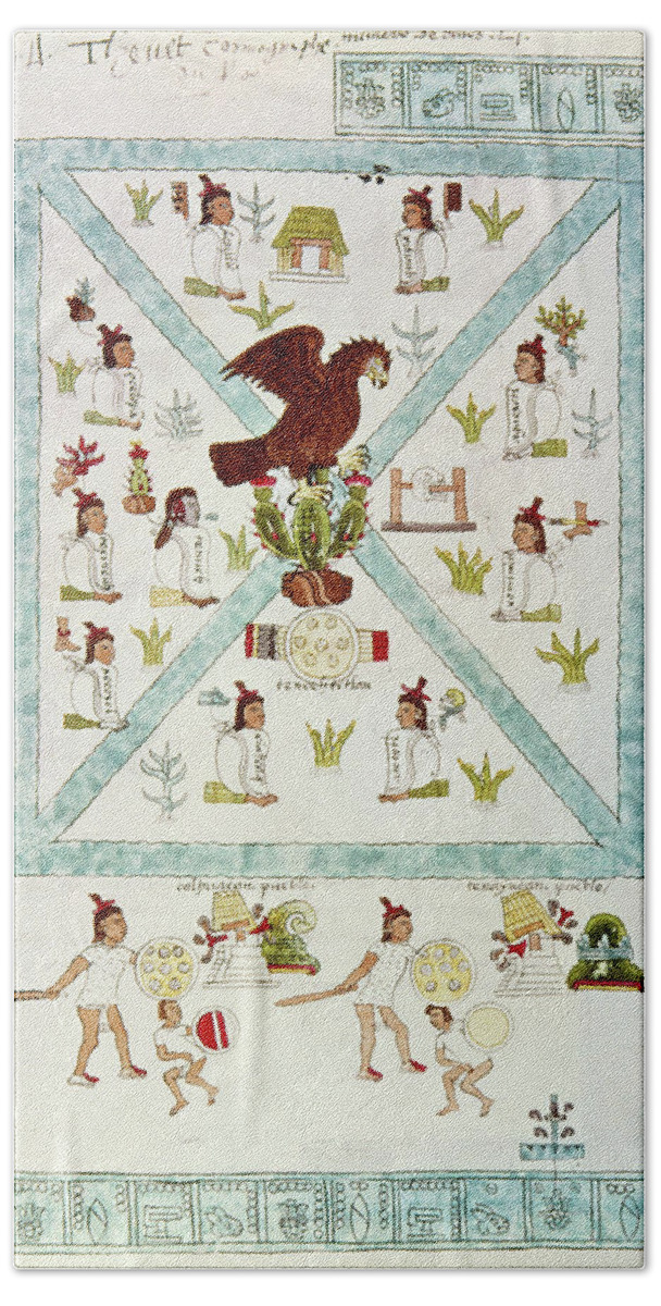 1542 Beach Towel featuring the drawing Tenochtitlan With Aztec Pictographs by Granger