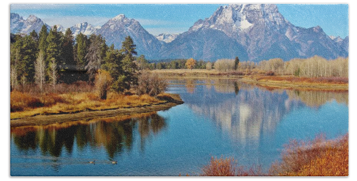 Grand Tetons Beach Towel featuring the photograph Teton Tranquility by Benjamin Yeager