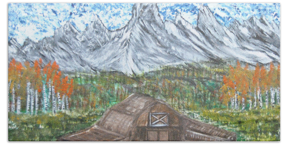 Barn Beach Towel featuring the painting Teton Valley by Suzanne Surber
