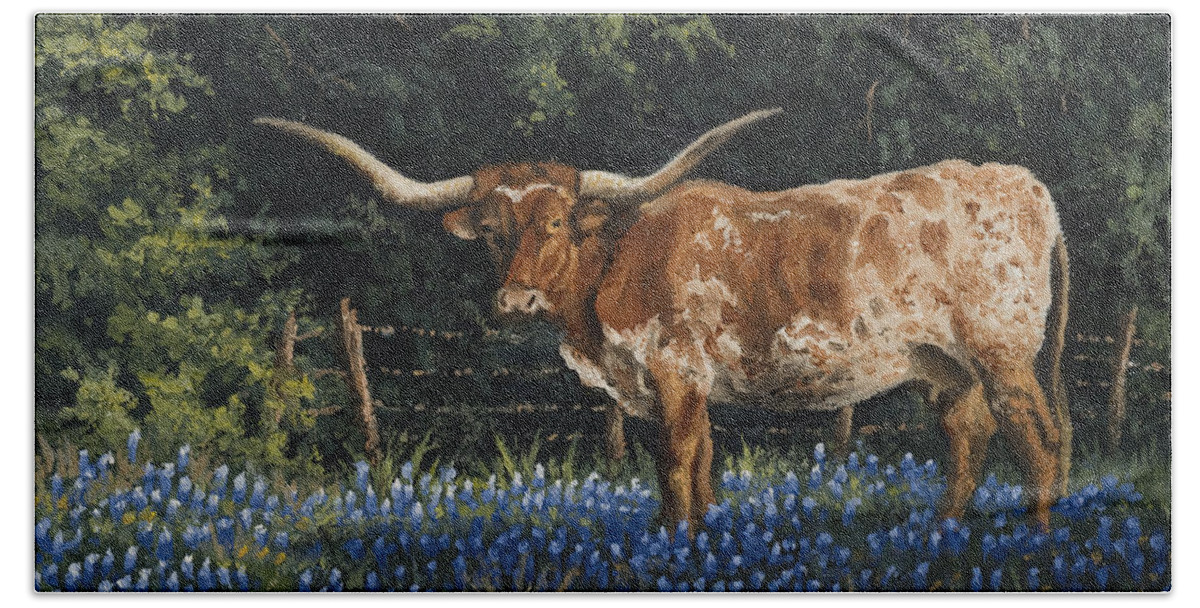 Texas Longhorn Beach Towel featuring the painting Texas Traditions by Kyle Wood