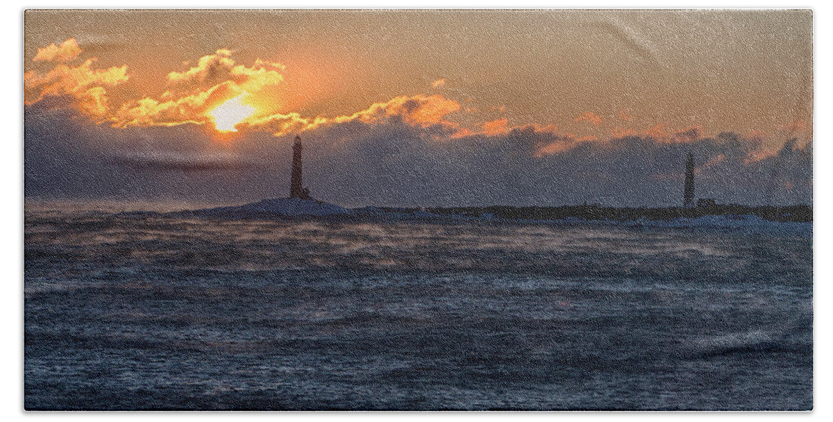 Gloucester Beach Towel featuring the photograph Thacher Island lighthouse morning dawn by Jeff Folger