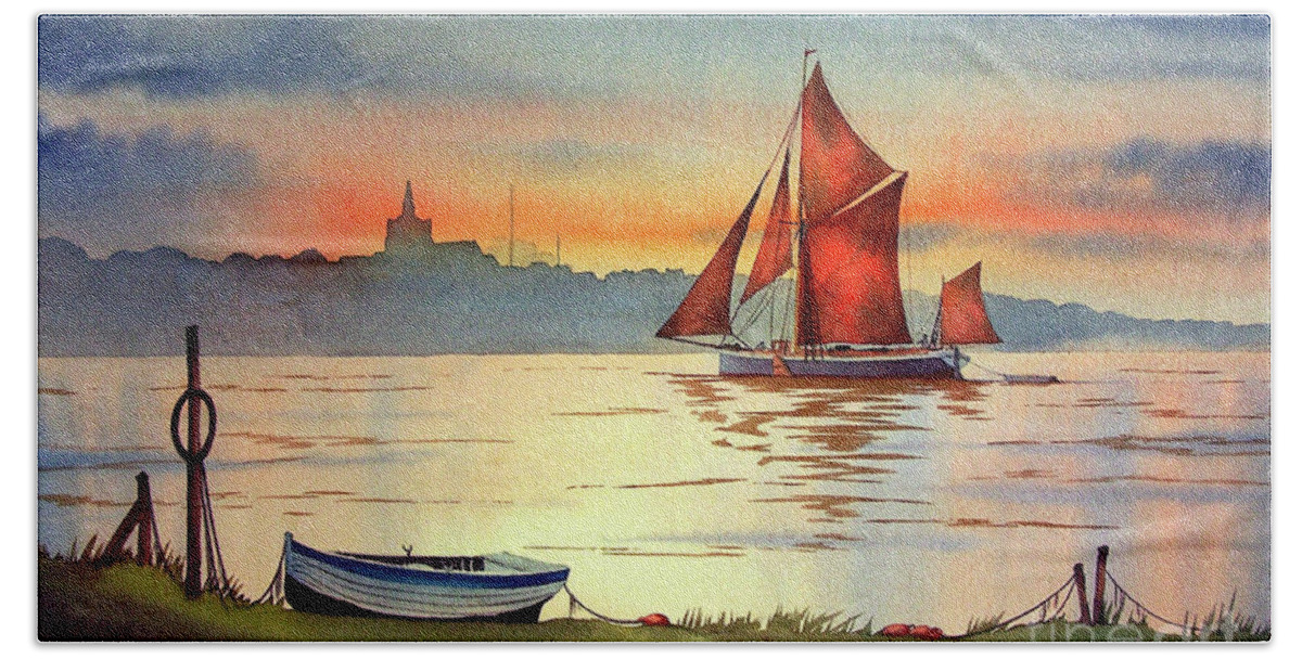 Thames Barge Beach Towel featuring the painting Thames Barge At Maldon Essex by Bill Holkham