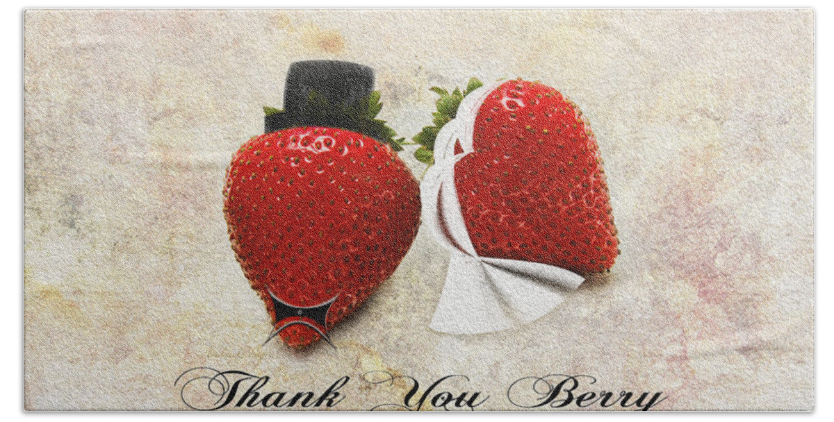 Strawberries Beach Towel featuring the digital art Thank You Berry Much For Marrying Me by Andee Design