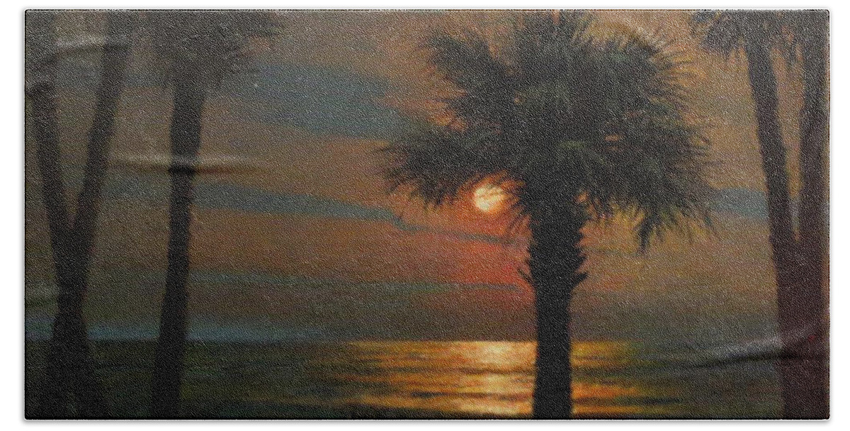 Palmetto Tree Beach Sheet featuring the painting That I Should Love a Bright Particular Star by Blue Sky