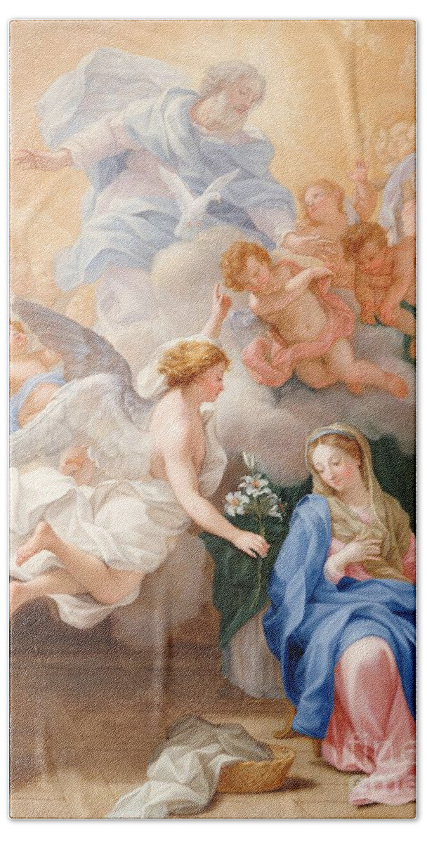 Annunciation Beach Towel featuring the painting The Annunciation by Giovanni Odazzi