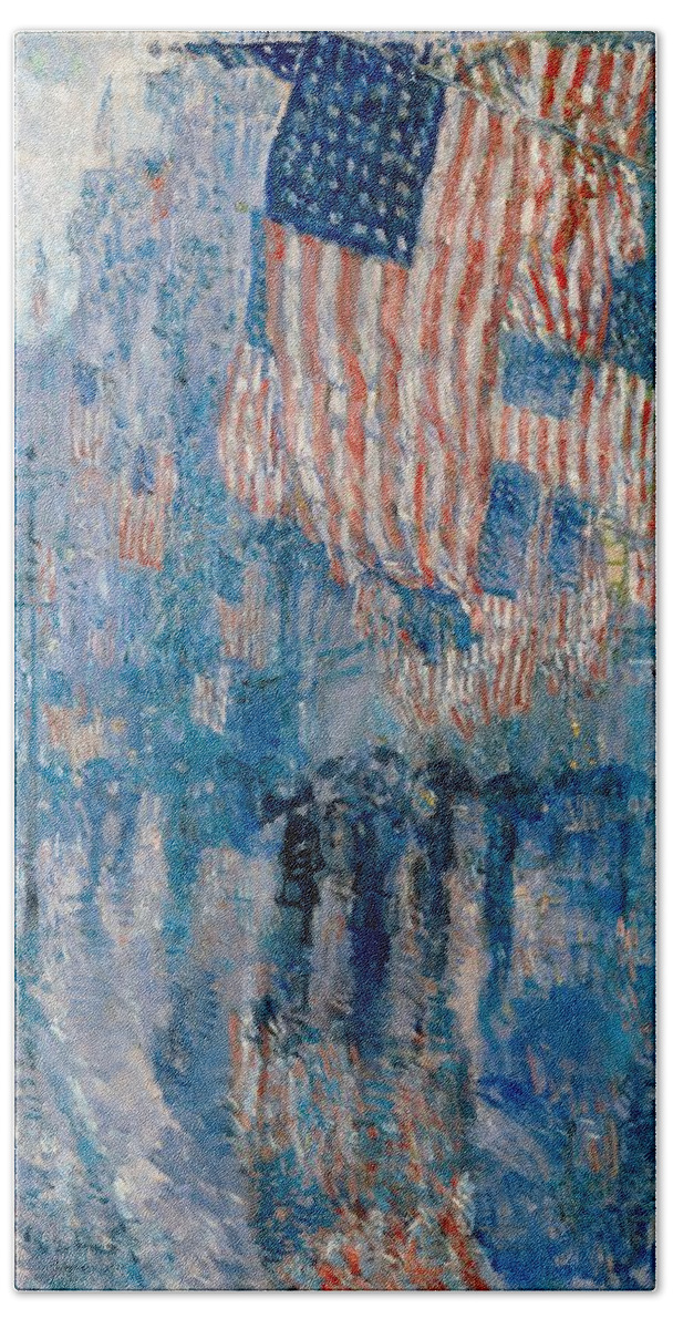 The Avenue In The Rain Beach Towel featuring the painting The Avenue in the Rain by Georgia Fowler