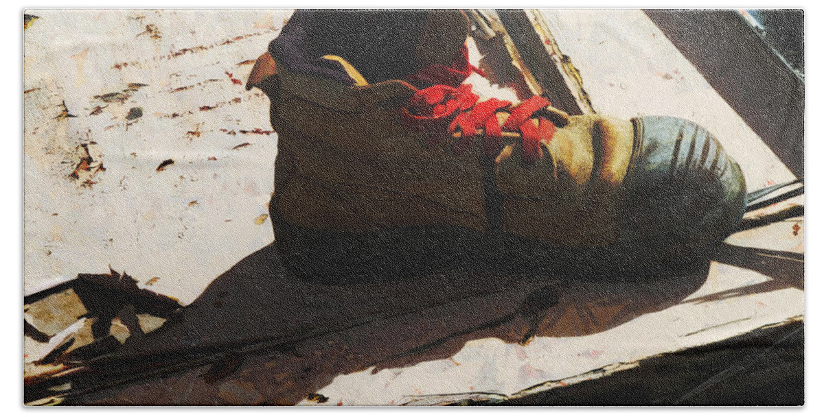Steel Cap Beach Towel featuring the photograph The Ballet Boot by Steve Taylor