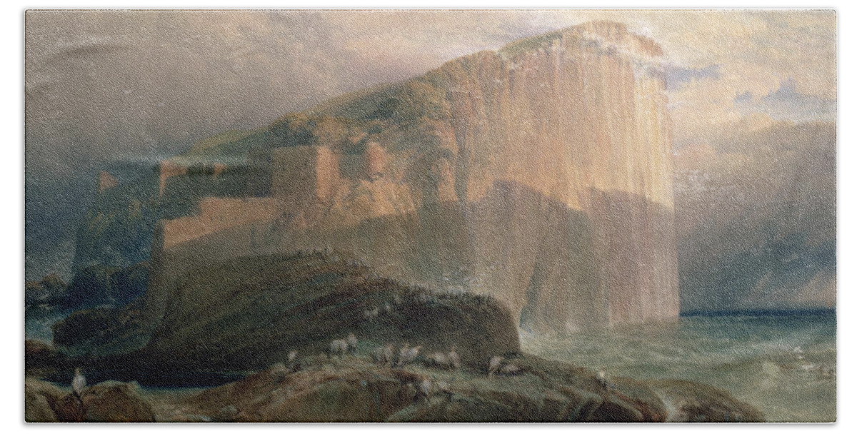 Landscape Beach Towel featuring the drawing The Bass Rock, East Lothian, 1870 by William Leighton Leitch