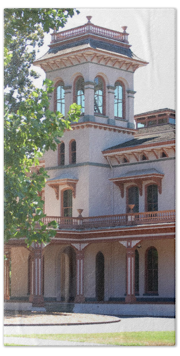 Bidwell Mansion Chico Ca Mansions Historic Houses California Parks Preserved Widows Peak Balcony Beach Sheet featuring the photograph The Bidwell Mansion by Holly Blunkall